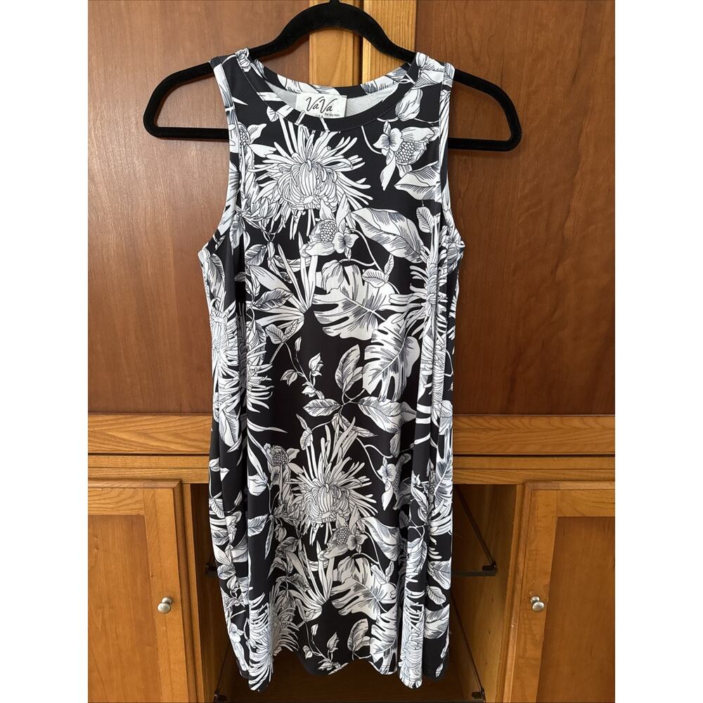 Va Va By Joy Han Ladies Black And White Floral Tank Dress Poly Spandex Medium